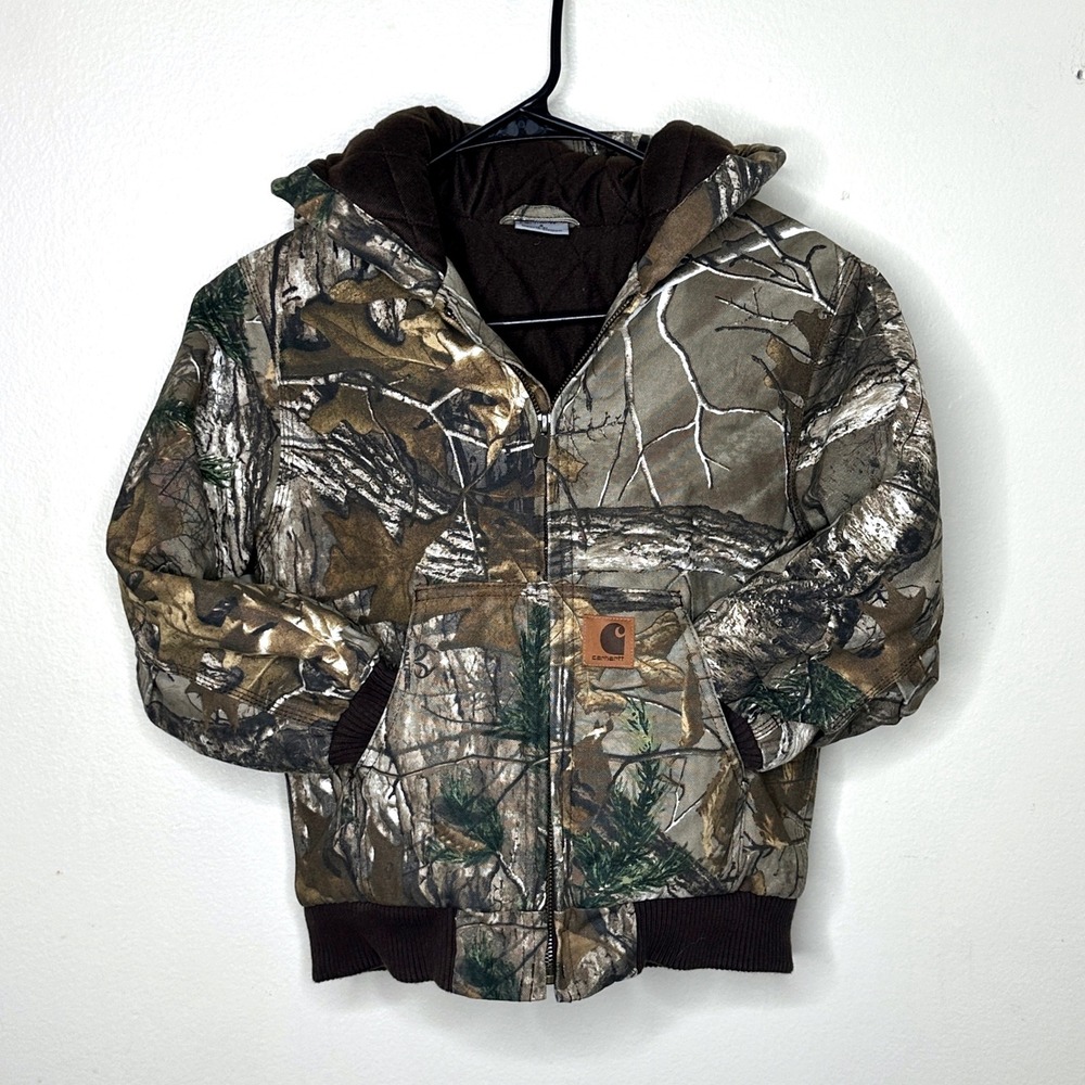 Carhartt Hooded Jacket RealTree Camo Insulated Canvas Kids Boys Small (7-8)